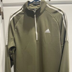Adidas Olive Green Pullover with White Stripes